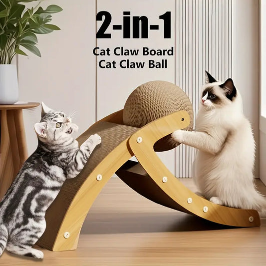 2-in-1 large corrugated scratching post with jute ball, protect furniture self-entertainment